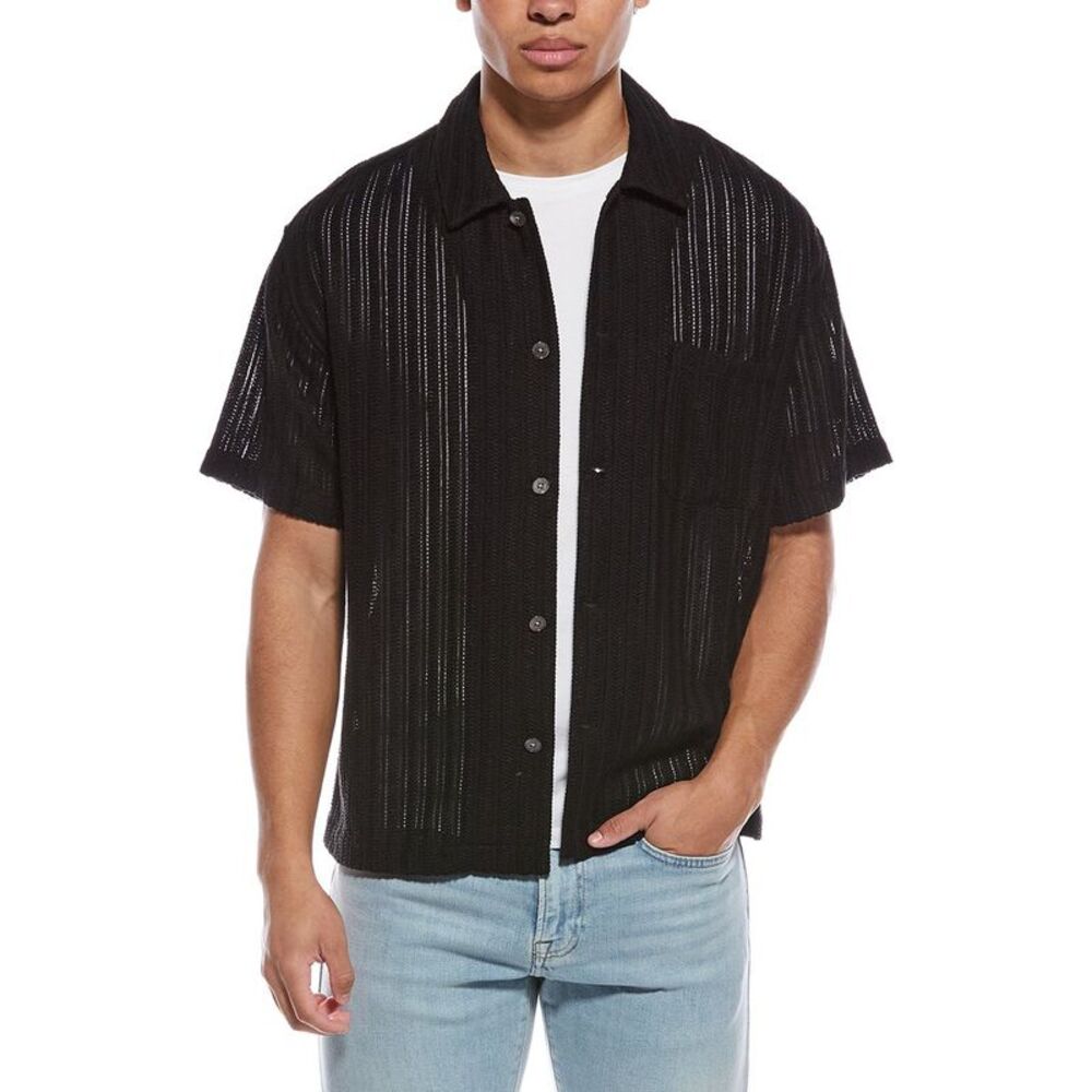 Frame Denim Mens Frame Crochet Shirt, Black